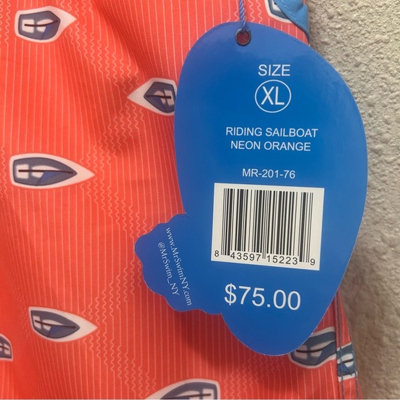 Mr.Swim 7" Men's Swim Trunks in Riding Sailboat Neon Orange NWT XL - Picture 3 of 6